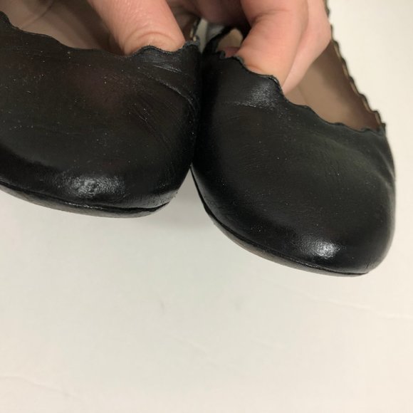Chloé Lauren black leather scallop ballet flats - Picture 5 of 8